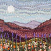 Mixed Media Fiber Art Landscape: Wildflowers at Moonrise (13" x 17") Rug Hooking, Punching, Needle Felting