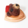 Needle Felted Brown Bear Portrait with Red Pillbox Hat
