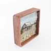 Mini Wool Landscape Painting: Needle Felted Fiber Art (Weathered Barn) 3 Inch Round Frame