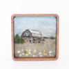 Mini Wool Landscape Painting: Needle Felted Fiber Art (Weathered Barn) 3 Inch Round Frame