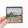 Mini Wool Landscape Painting: Needle Felted Fiber Art (Weathered Barn) 3 Inch Round Frame