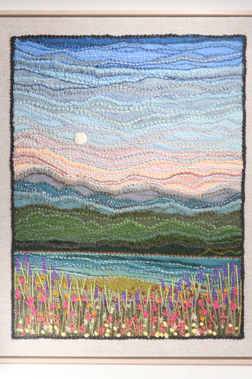 Mixed Media Fiber Art Landscape: Mountain Lake Wildflowers (25