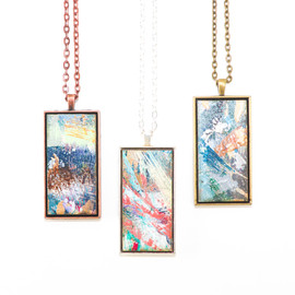 Abstract Painted Necklace, Studio Graffiti Rectangle Pendant (Choose Your Setting Finish)