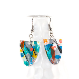 Abstract Painted Acrylic Dangle Earrings - Half Oval Design (Carnival Colorway)