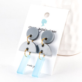 Acrylic Dangle Earrings - Hemisphere Design (Gray / Sky Blue)