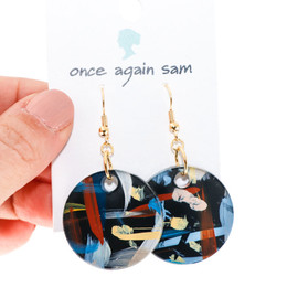 Abstract Painted Acrylic Dangle Earrings - Circle Design (Urban Sky Colorway)