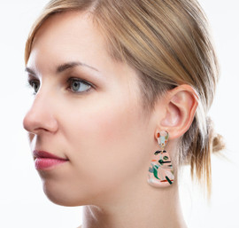 Abstract Painted Acrylic Dangle Earrings - Dewdrop Design (Beach Club Colorway)