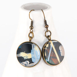 Abstract Painted Acrylic Dangle Earrings - Round Dangle (Urban Sky Colorway)