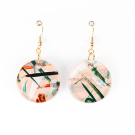 Abstract Painted Acrylic Dangle Earrings - Circle Design (Beach Club Colorway)