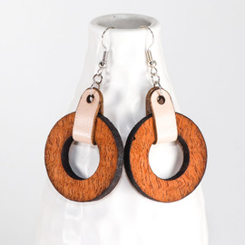 Wood & Leather Dangle Earrings - Ozone Layers (Pale Pink / Lacewood)