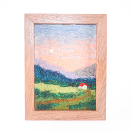 Needle Felted Wool Landscape Painting: Valley Moon (6x8)