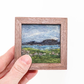 Mini Wool Landscape Painting: Needle Felted Fiber Art (Emerald Isle #1) 3x3