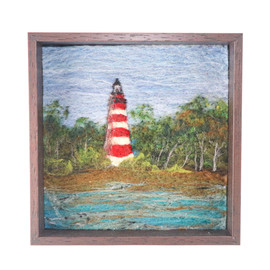 Wool Landscape Painting: Needle Felted Fiber Art (Assateague Lighthouse, VA) 8x8