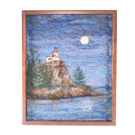 Wool Landscape Painting: Needle Felted Fiber Art (Split Rock Lighthouse, MN) 8x8