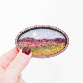 Mini Wool Landscape Painting: Needle Felted Fiber Art (Mountain Moon) 2x3