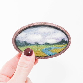 Mini Wool Landscape Painting: Needle Felted Fiber Art (Riverbend) 2x3