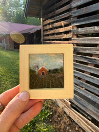 Mini Wool Landscape Painting: Needle Felted Fiber Art, Barnscape (3x3)