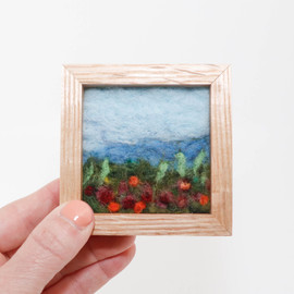 Mini Wool Landscape Painting: Needle Felted Fiber Art (Wildflower Valley) 3x3