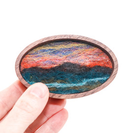 Mini Wool Landscape Painting: Needle Felted Fiber Art (Blueridge Sunset) 2x3 Inch Oval Frame Mini Wool Landscape Painting: Needle Felted Fiber Art (Blueridge Sunset) 2x3 Inch Oval Frame