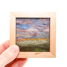 Mini Wool Landscape Painting: Needle Felted Fiber Art (Spring Sunset) 3x3 Mini Wool Landscape Painting: Needle Felted Fiber Art (Spring Sunset) 3x3
