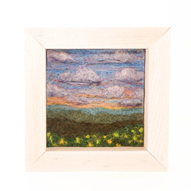 Small Wool Landscape Painting: Needle Felted Fiber Art (Summer Sunset) 6x6 Small Wool Landscape Painting: Needle Felted Fiber Art (Summer Sunset) 6x6