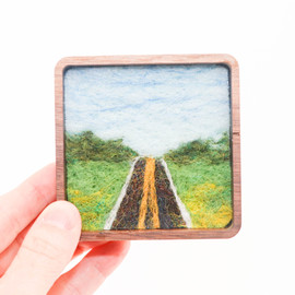 Mini Wool Landscape Painting: Needle Felted Fiber Art (Open Road) 3x3 Mini Wool Landscape Painting: Needle Felted Fiber Art (Open Road) 3x3
