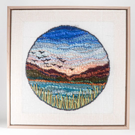 Mixed Media Fiber Art Landscape: Marsh Migration (17" x 17") Rug Hooking, Punching, Needle Felting Mixed Media Fiber Art Landscape: Marsh Migration (17" x 17") Rug Hooking, Punching, Needle Felting