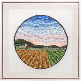 Mixed Media Fiber Art Landscape: Farmscape (21"x21") Rug Hooking, Punching, Needle Felting Mixed Media Fiber Art Landscape: Farmscape (21"x21") Rug Hooking, Punching, Needle Felting