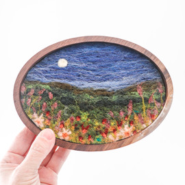 Oval Wool Landscape Painting: Needle Felted Fiber Art (Night Blooms) 7" Frame Oval Wool Landscape Painting: Needle Felted Fiber Art (Night Blooms) 7" Frame