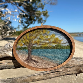 Oval Needle Felted Wool Painting: Cypress Tree (5 x 7) Oval Needle Felted Wool Painting: Cypress Tree (5 x 7)