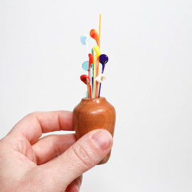 Mini Turned Wood Vase with Colorful Glass Sprigs (Cherry 2)