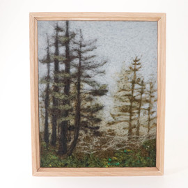 Wool Landscape Painting: Needle Felted Fiber Art (Foggy Trees) 9 x 12 inches