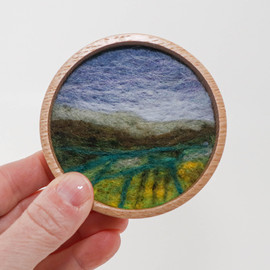 Mini Wool Landscape Painting, Needle Felted Fiber Art: Emerald Isle #11