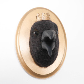 Needle Felted King Crow Portrait with Crown (Corvid Collection)