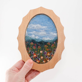 Wool Landscape Painting: Needle Felted Fiber Art (Wildflowers I) Oval Frame