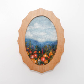 Wool Landscape Painting: Needle Felted Fiber Art (Wildflowers II) Oval Frame