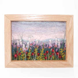 Wool Landscape Painting: Needle Felted Fiber Art - Weeds & Wildflowers - 5x7