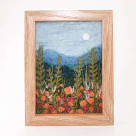 Wool Landscape Painting: Needle Felted Fiber Art - Weeds & Wildflowers - 7x5