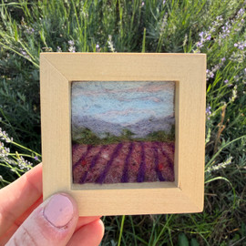 Mini Wool Landscape Painting: Needle Felted Fiber Art (Lavender Fields #2) 3x3
