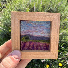 Mini Wool Landscape Painting: Needle Felted Fiber Art (Lavender Fields #3) 3x3