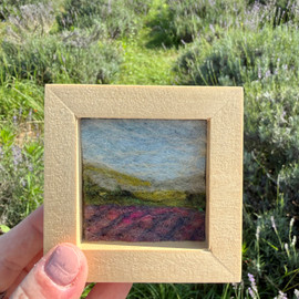 Mini Wool Landscape Painting: Needle Felted Fiber Art (Lavender Fields #5) 3x3