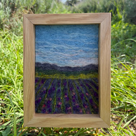 Wool Landscape Painting: Needle Felted Fiber Art (Lavender Fields #8) 7x5