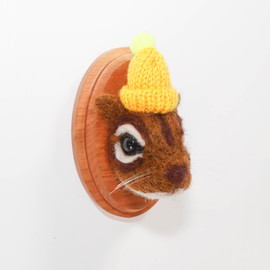 Needle Felted Chipmunk Portrait with Yellow Knit Hat