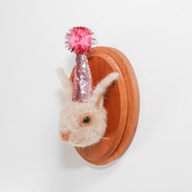 Needle Felted Bunny Rabbit Portrait with Tiny Party Hat