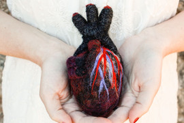 Black Needle Felted Anatomical Heart (Human-Scale)