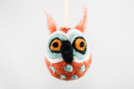 Felted Owl Christmas Ornament (Tangerine & Aqua)