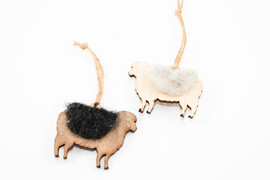 Sheep Christmas Ornament: Laser Cut Wood with Needle Felted Wool (Choose Light or Dark)