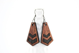 Wood & Leather Dangle Earrings: Chevron