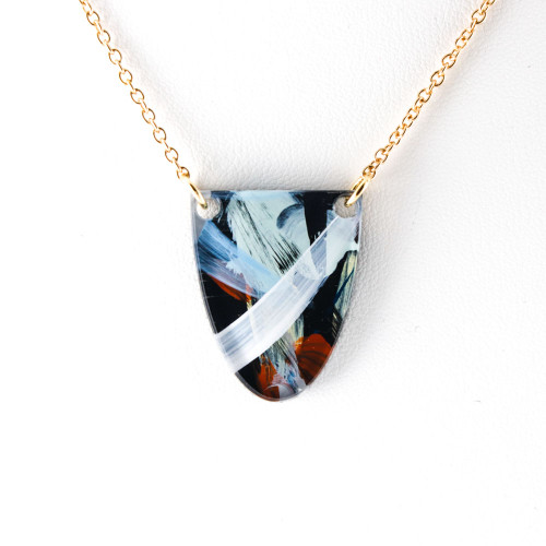 Abstract Painted Acrylic Necklace - Half Oval Design (Night Garden Colorway)