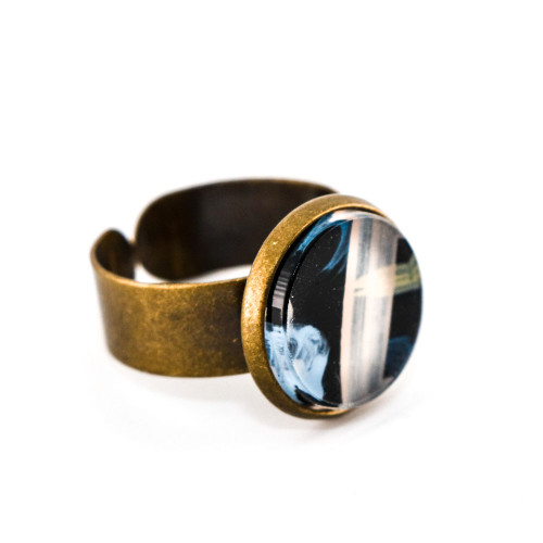 Abstract Painted Acrylic Ring - Round Brass Setting (Night Garden Colorway)